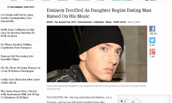 A screenshot of 'The Onion' article in question.