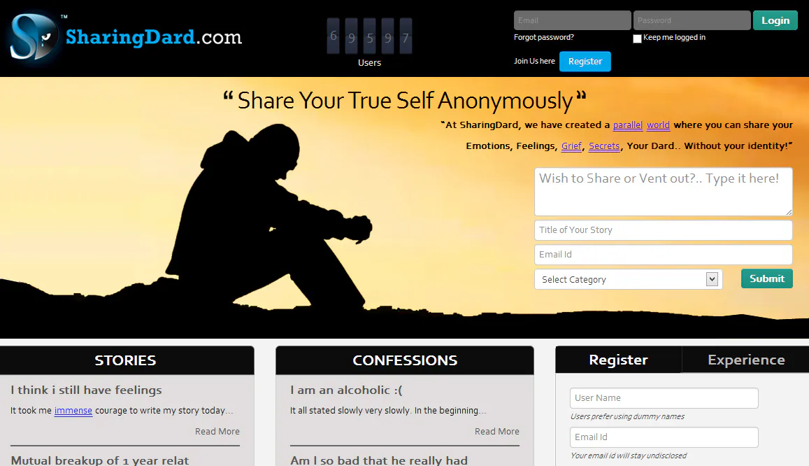 A snapshot of social networking site 'Sharingdard' or Sharing Sorrow that allows people to share their emotions with others and seek solace and suggestions. (Epoch Times)