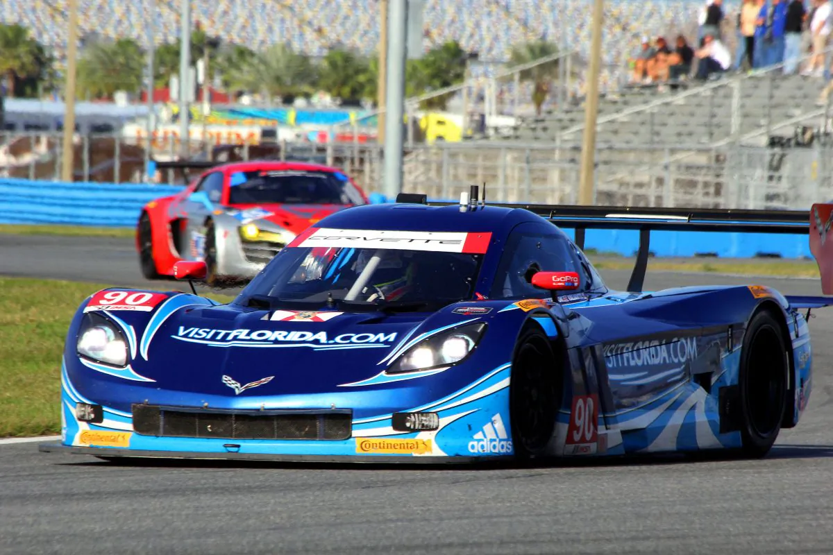The #90 Spirit of Daytona Racing Coyote-Corvette was quickest in both of Sunday’s TUSCC Roar Before the 24 sessions. (Chris Jasurek/Epoch Times)