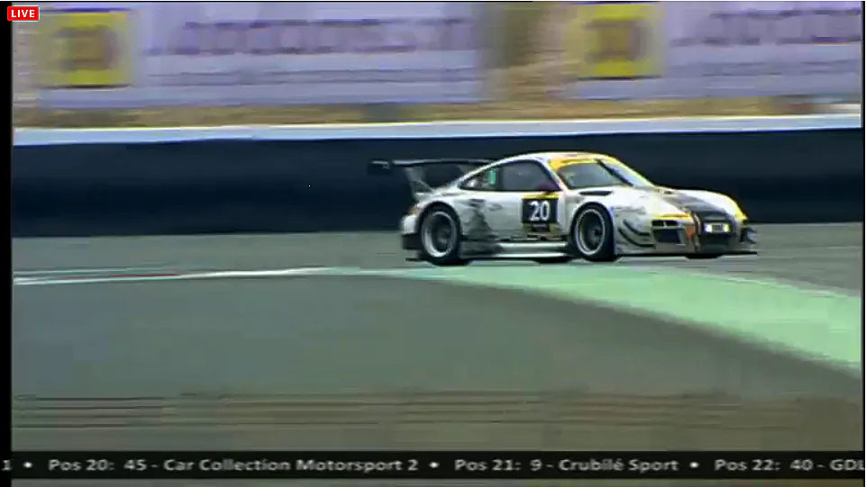 The #20 Stadler Porsche inherited the lead with six-and-a-half hours left in the Dunlop Dubai 24. (screenshot from http://live.24hseries.com)