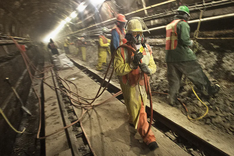 MTA workers working on Montague Tunnel repairs, November, 2012. (MTA/Patrick Cashin)