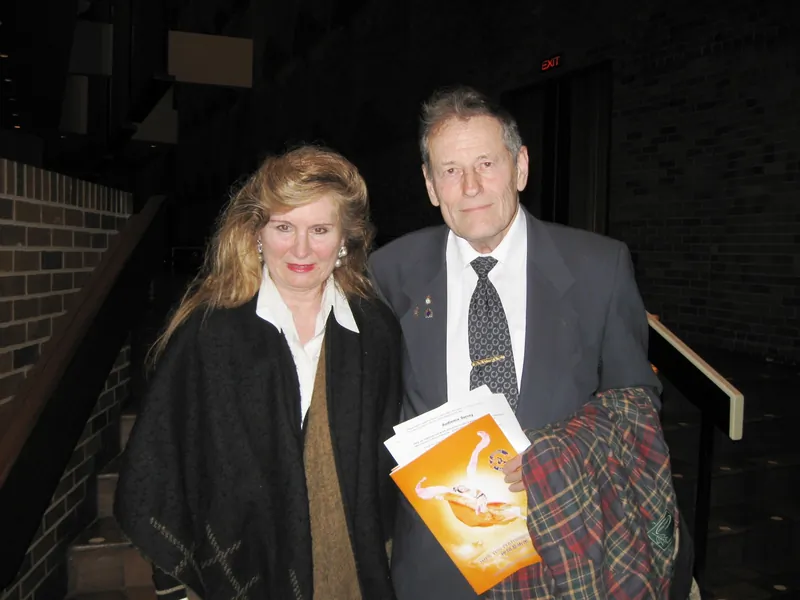 Retired Air Force officer David Jeffrey and his companion Ms. Vasso were impressed by Shen Yun’s performance at Hamilton Place Theatre on Jan. 11, 2014. (Allen Zhou/Epoch Times)
