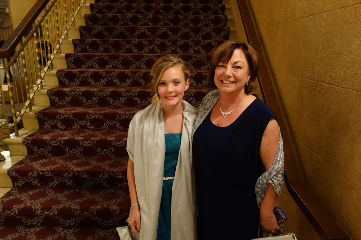 Young musician Heidi with her grandmother Michelle Baker at Shen Yun at Tivoli Theatre in Chattanooga, Tenn. Jan. 14, 2014. (Mary Silver/Epoch times)