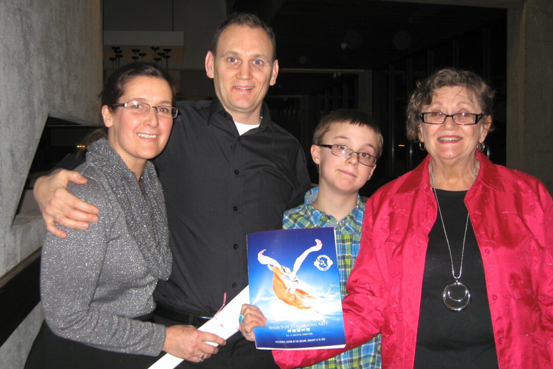 Canadian illustrator Nick Craine brought his wife, son, and mother to enjoy an evening at Shen Yun Performing Arts at Centre in the Square on Jan. 15, 2014. (Allen Zhou/Epoch Times)