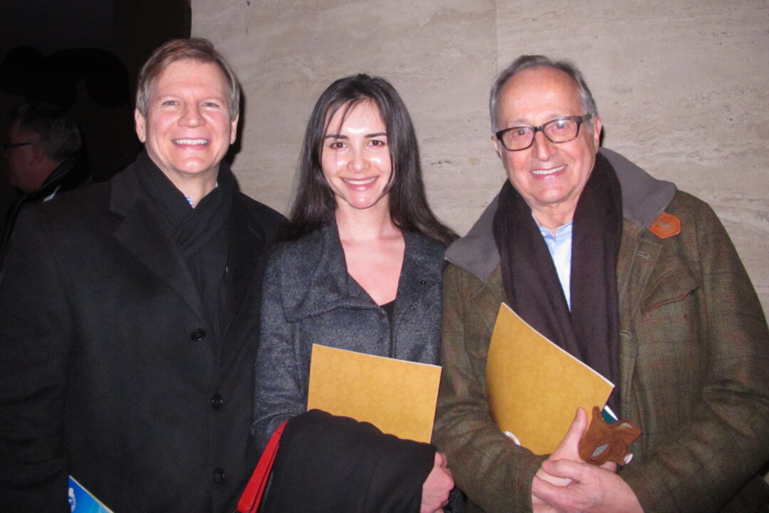 (L-R) Louis Basila, Amgelik Chernov, and Louis Doscain saw Shen Yun Performing Arts at Lincoln Center’s David H. Koch Theater, on Jan. 17, 2014. (Pamela Tsai/Epoch Times)