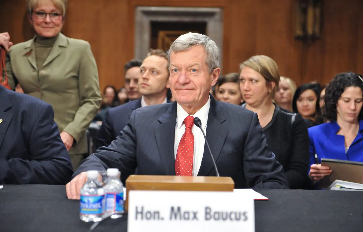 U.S. Senator Max Baucus prepares to testify before the Senate Foreign Relations Committee for his confirmation to become the next U.S. Ambassador to China on Capitol Hill in Washington, DC on Jan. 28, 2014. (NICHOLAS KAMM/AFP/Getty Images)