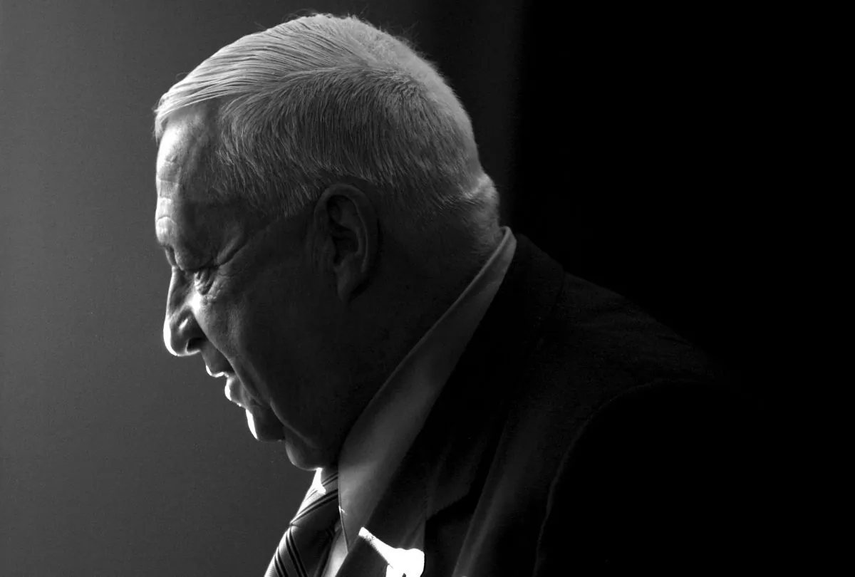 Israeli Prime Minister Ariel Sharon smiles during a question and answer session with Israeli news editors at the Journalist's Association in Tel Aviv, Israel, on Dec. 1, 2005. Sharon, the hard-charging Israeli general and prime minister who was admired and hated for his battlefield exploits and ambitions to reshape the Middle East, died Saturday, Jan. 11, 2014. (AP Photo/Kevin Frayer, File)
