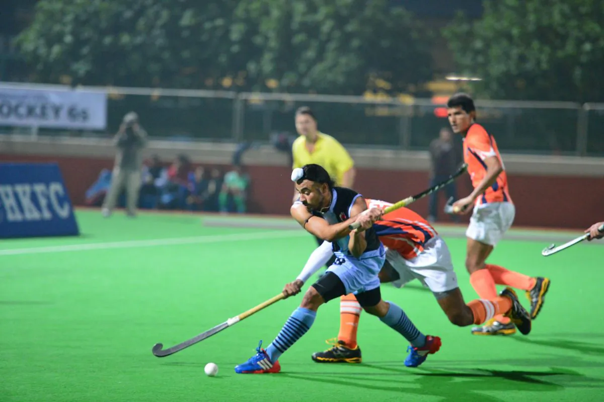 Punjab player Barkat Singh scores the sixth goal in their 6-3 win against Khalsa in the Final of the 2014 Hong Kong Football Club Super 6s on Sunday Jan 26, 2014. (Bill Cox/Epoch Times)