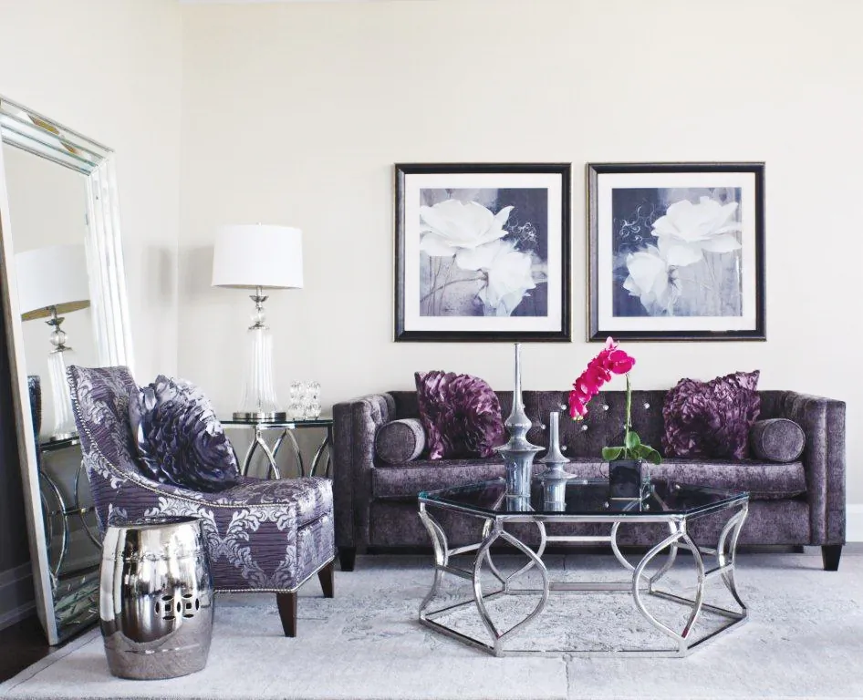 Radiant Orchid, Pantone’s colour of the year, is displayed in luxurious upholstery. (Courtesy of Zilli Home)