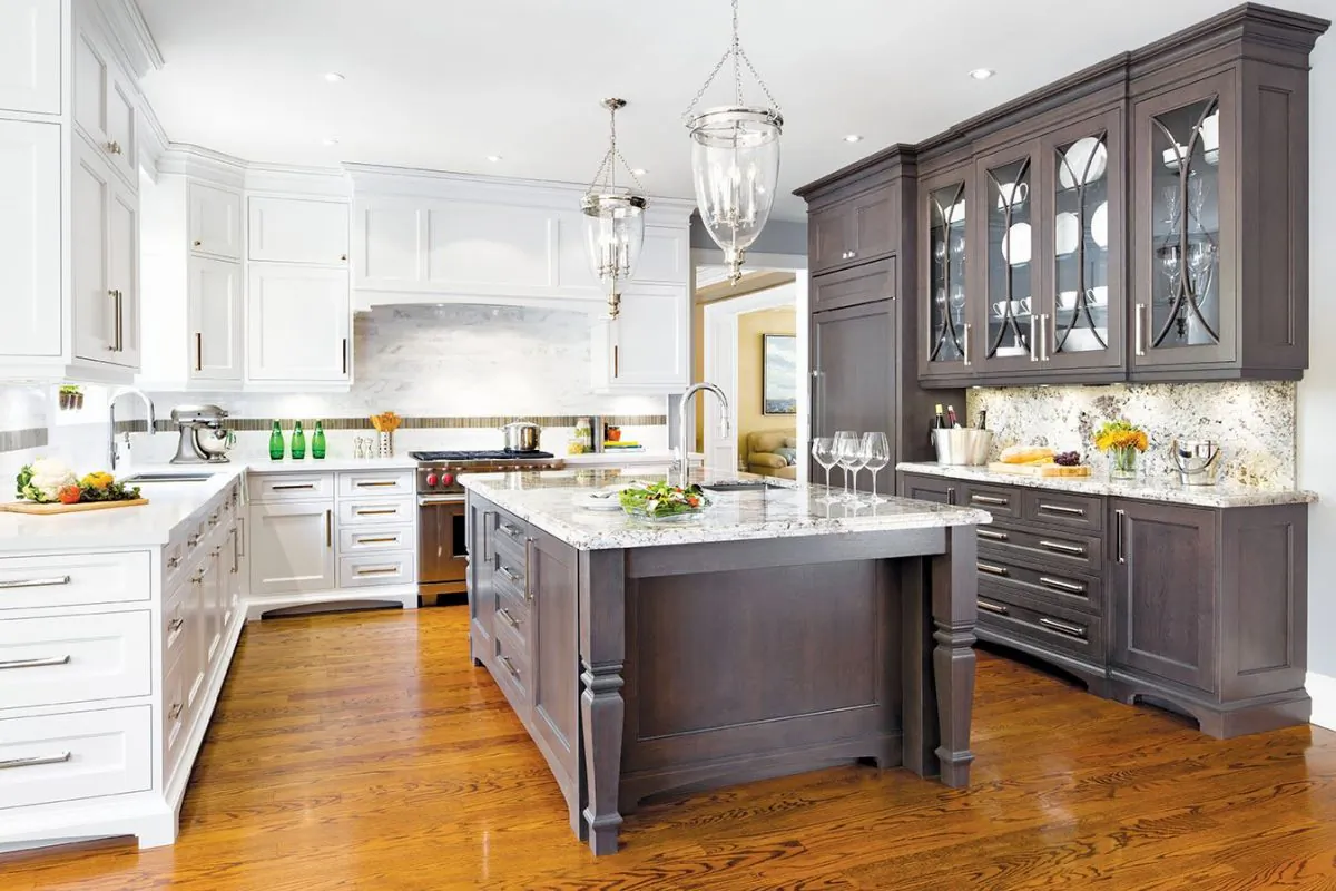 A large family kitchen renovated to feature coastal style design elements. (Brandon Barré Photography)