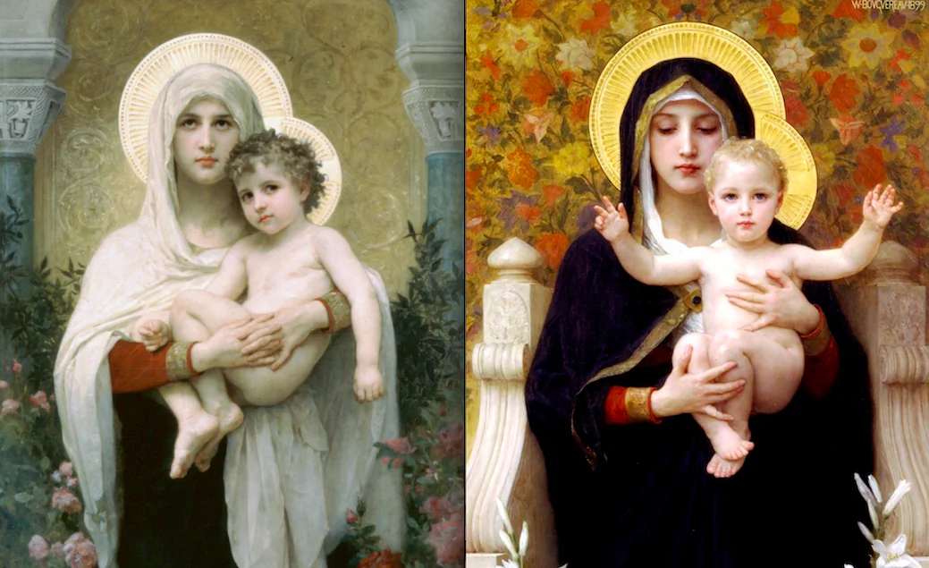  “La Madone aux Roses,” 1903 (L), and “La Vierge aux Lys,” 1899 (R), both by William Bouguereau. (Courtesy of Art Renewal Center)
