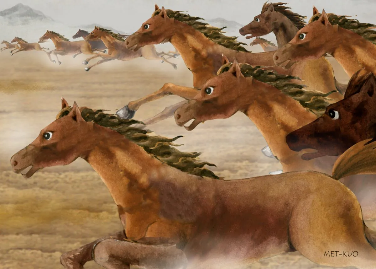 “Thousands of horses galloping ahead” is a Chinese metaphor for charging ahead at full steam. (Hua Kuo/Epoch Times)
