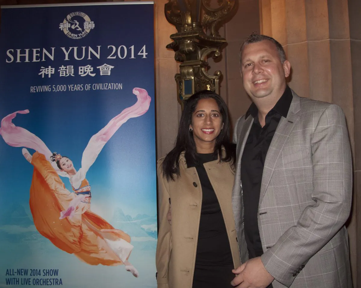 Todd Papaioannou (R) and Farah Giga were both impressed by Shen Yun Performing Arts on Jan. 9. (Alex Ma/Epoch Times)