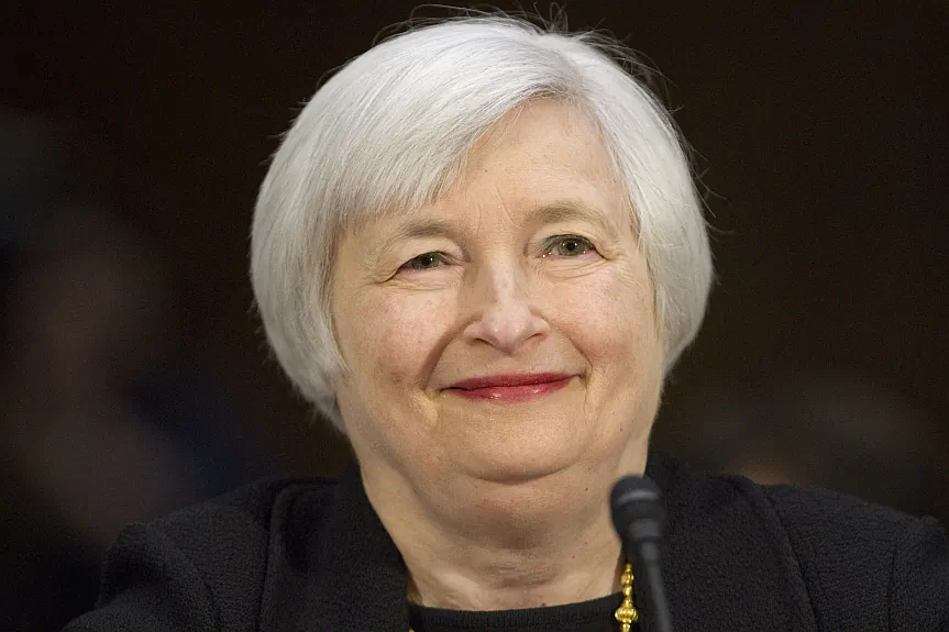 Janet Yellen smiles as she is introduced as the first female to be nominated as Federal Reserve Board chair, prior to testifying on Capitol Hill in Washington, D.C., on Nov. 14. Yellen was approved by the Senate Monday, Jan. 6, as the first woman to head the Federal Reserve in its 100-year history. (AP Photo/Jacquelyn Martin) 