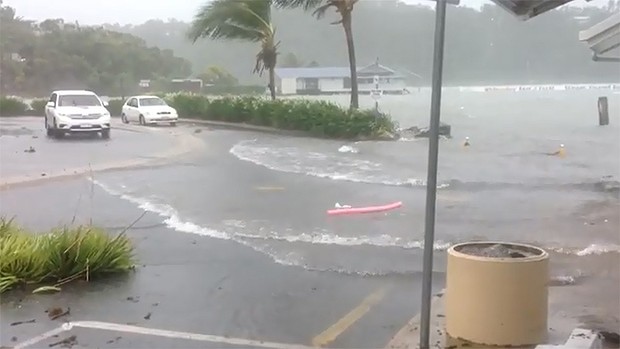 A storm surge on Thursday at Shute Harbour. (YouTube)