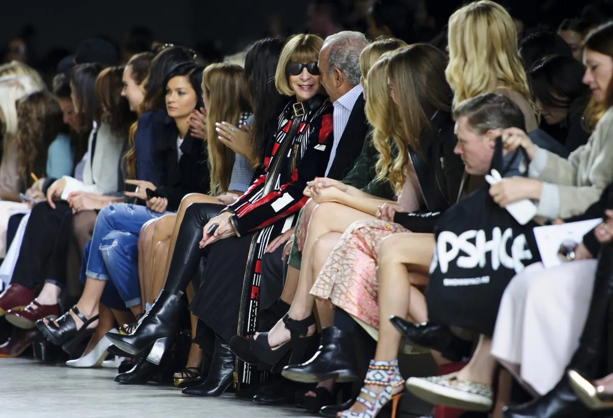 British Editor-in-chief of American Vogue Anna Wintour in the front row during the Topshop Unique collection at London Fashion Week Autumn/Winter, Feb. 16, 2014. (Jonathan Short/Invision/AP)