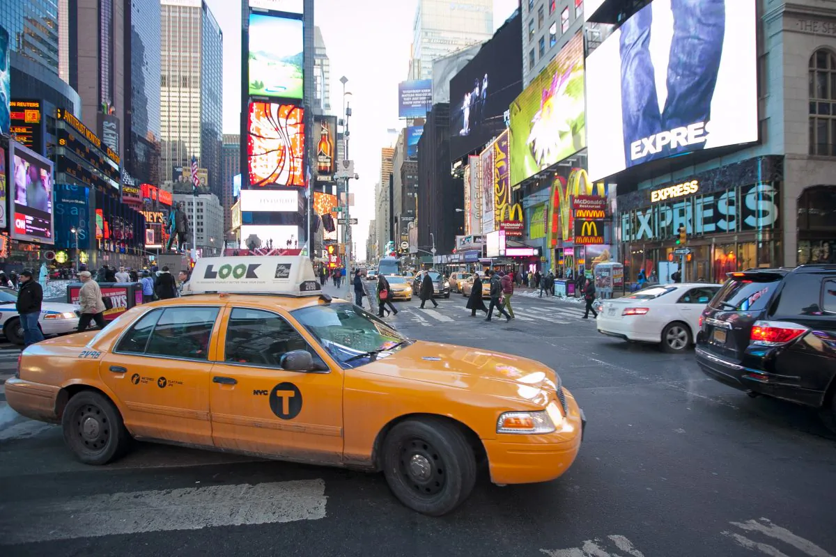 Times Square at Broadway and 46th Street, New York, Feb. 10, 2014. (Samira Bouaou/Epoch Times)