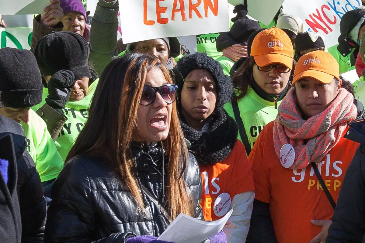 Yvonne Guillen speaks at a rally in support of charter schools at City Hall in Manhattan, New York, on Feb. 11, 2014. (Petr Svab/Epoch Times)