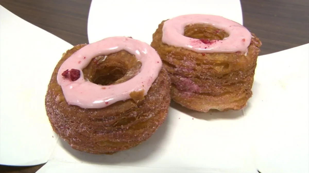 Pink lychee raspberry Cronuts from Dominique Ansels Bakery, Feb. 13, 2014. (Seth Hirsch)

