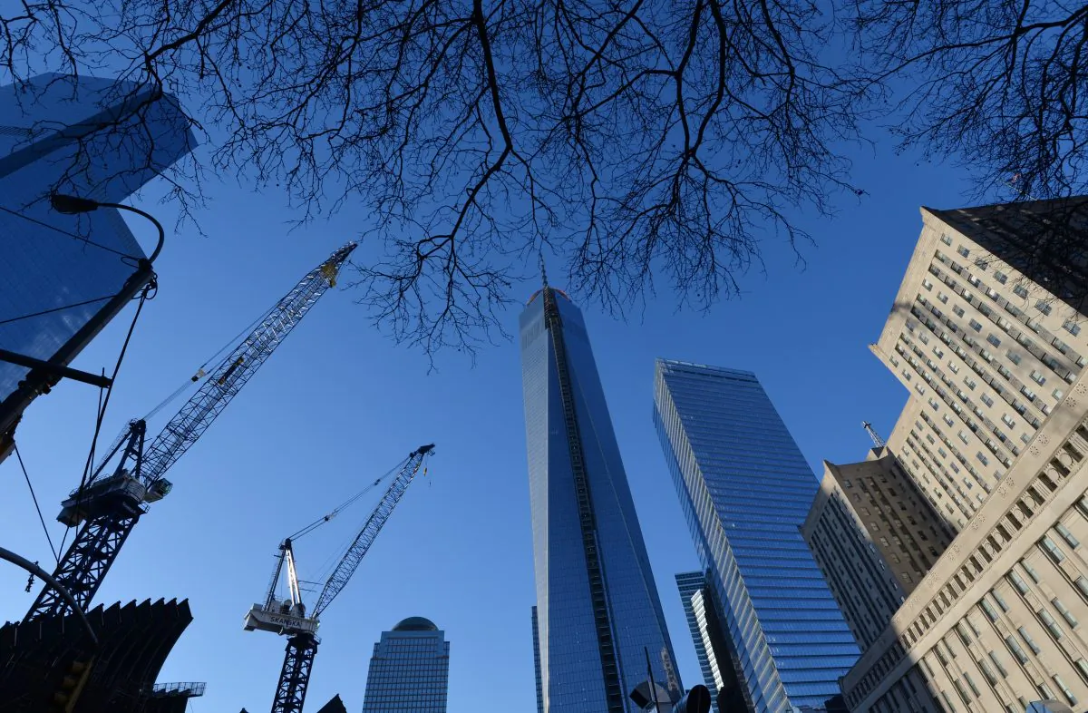 One World Trade Center, informally called 'Freedom Tower' (C) still under construction in New York Jan. 29, 2014.(STAN HONDA/AFP/Getty Images)