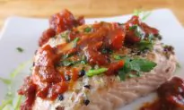 Baked Salmon With Roasted Pepper Sauce