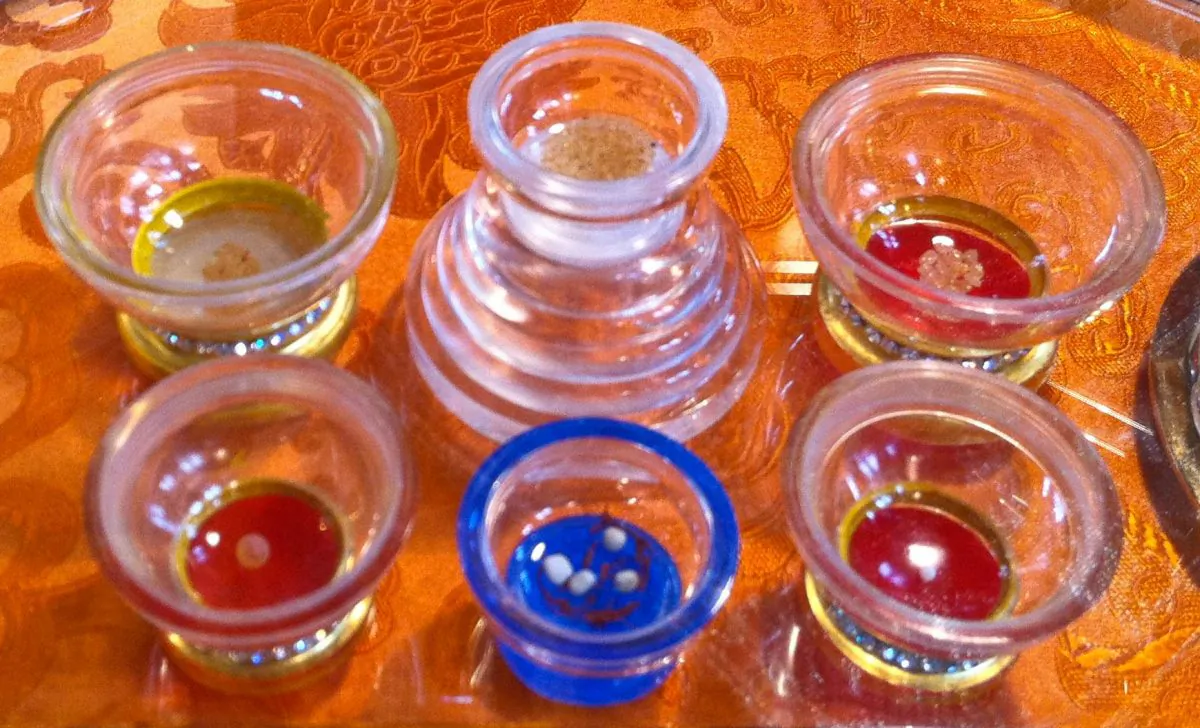 Buddhist relics, known as sarira or ringsels presented in jars at the Heard Shrine Relic Tour at Jamyang Buddhist center in London, England, on Sept. 4, 2010. (Wikimedia Commons)