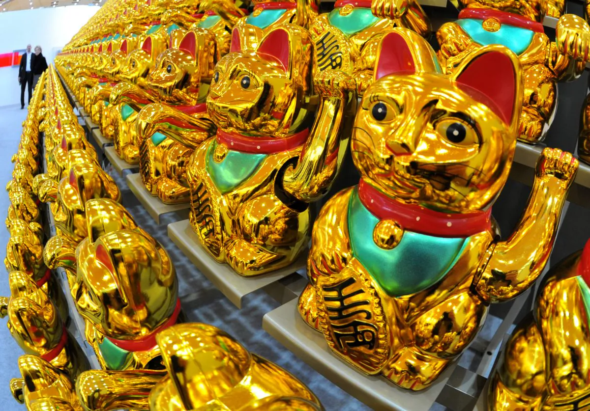 The artwork "The Global Pursuit of Happiness, or: The Army of Luck" by artist Boris Petrovsky is displayed at an art fair in Karlsruhe, western Germany, on March 7, 2012. (Uli Deck/AFP/Getty Images)