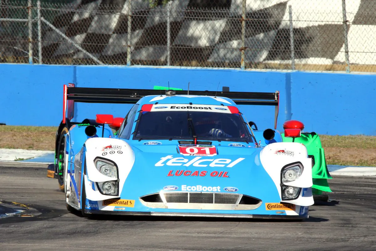 Scott Pruett rounds Turn Ten in the opening TUSC practice session for the Sebring 12 Hours Thursday morning. Scott Dixon later got into the car and set fastest lap of the session. (Chris Jasurek/Epoch Times)