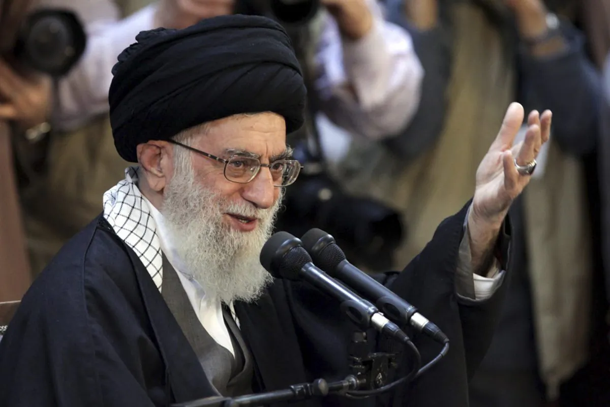 In this picture released by an official website of the office of the Iranian supreme leader, Supreme Leader Ayatollah Ali Khamenei, gives a speech at a public gathering in the city of Mashhad, Iran on March 21, 2014. (Office of the Iranian Supreme Leader via AP)