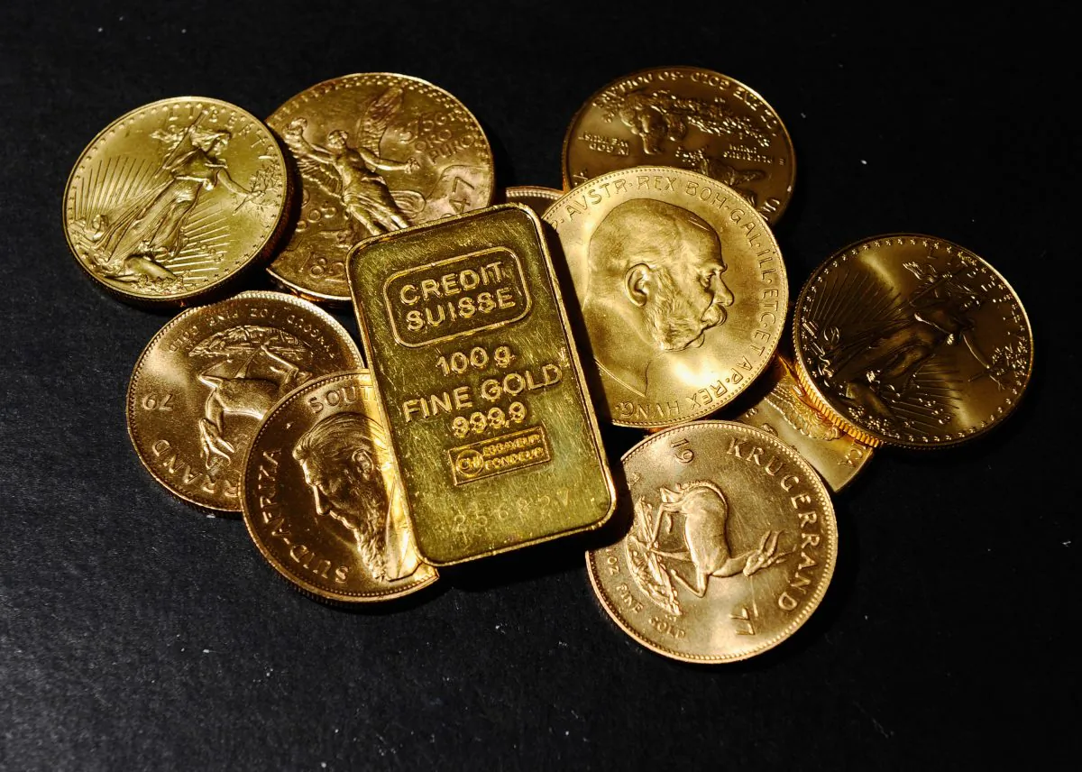 Gold coins on sale in Los Angeles on Nov. 9, 2010 as the price of gold hit a record high of $1,400 per ounce. Gold coins similar to these were uncovered by an anonymous couple February 2013 in Northern California. It's estimated that the mysterious coins could fetch $10 million at auction as the coins represent both a precious metal and rare collectible items. (Kevork Djansezian/Getty Images)