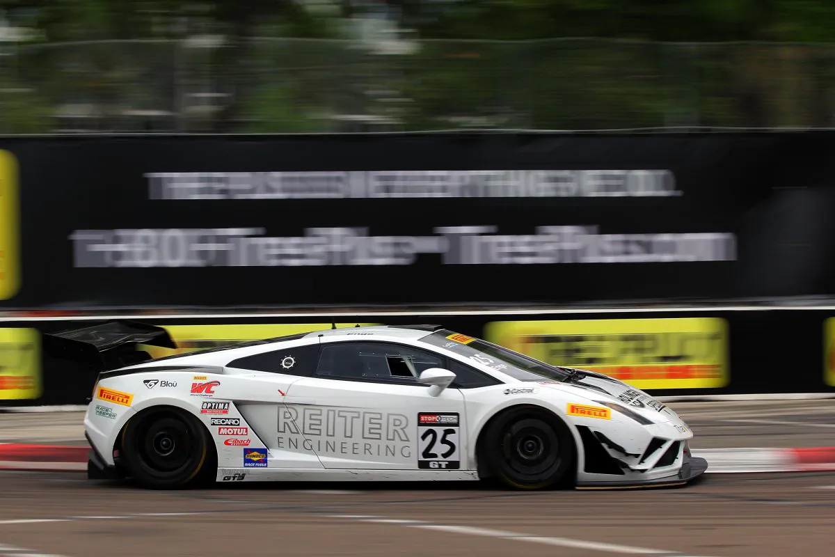 Tomas Enge in the #25 Reiter Engineering Lamborghini Gallardo FL2 was quickest at both Friday practice sessions for the Pirelli World Challenge Cadillac Grand Prix of St. Petersburg. (Chris Jasurek/Epoch Times)