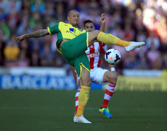 During the Barclays Premier League match between Stoke City and Norwich City at the Britannia Stadium on September 29, 2013 in Stoke on Trent, England. (Photo by Richard Heathcote/Getty Images)