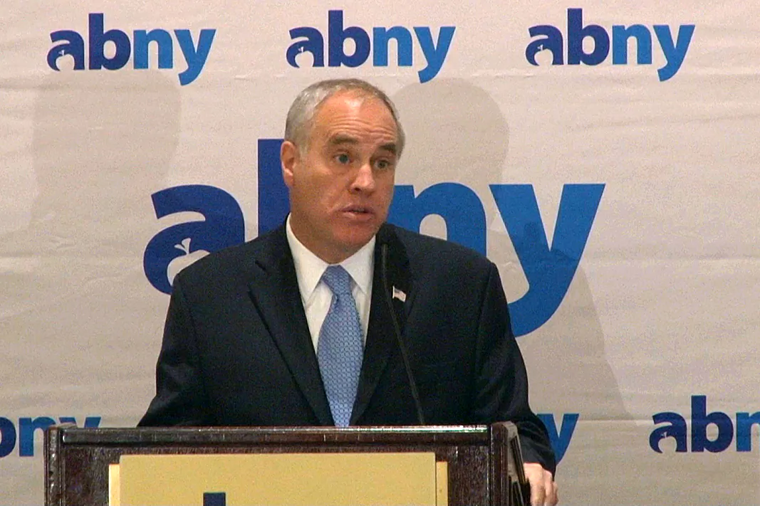 New York State Comptroller Thomas DiNapoli speaks at a breakfast hosted by the Association for a Better New York, March 12, 2014. (Seth Hirsch)