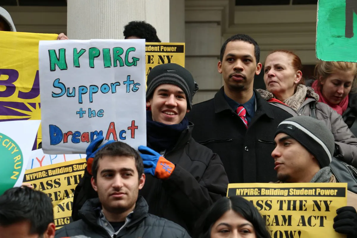 Supporters of the Dream Act on the steps of City Hall in New York, March 17, 2014. (Allen Xie)