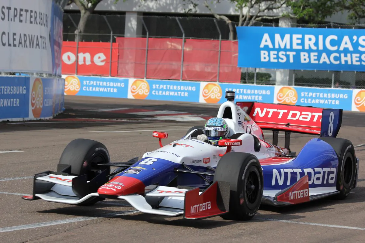 Ryan Briscoe in the #8 NTT Data Chip Ganassi Racing Dallara-Chevrolet set the weekend's fastest time in the final practice session for the Firestone Grand Prix of St. Petersburg. (Chris Jasurek/Epoch Times)