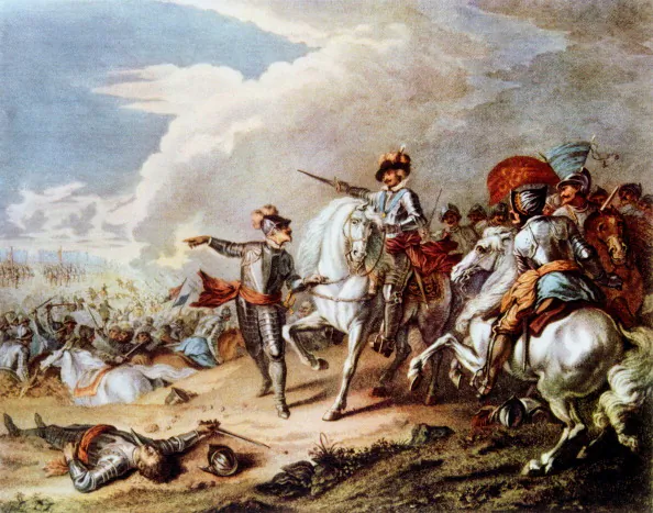 CIRCA 1754: English Civil Wars: Battle of Naseby 14 June 1645. Decisive victory over Royalists by Parliamentarians under Fairfax and Cromwell. (Universal History Archive/Getty Images)