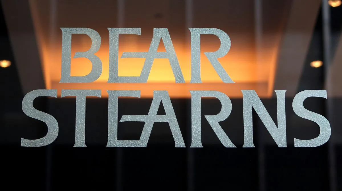 A window outside the offices of former investment bank, securities trading and brokerage firm Bear, Stearns & Co. on Madison Ave., Dec 20, 2007. (Mario Tama/Getty Images)