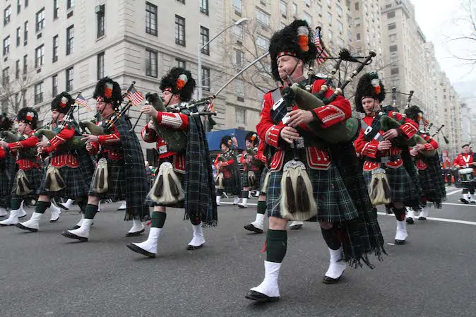 In this Mar. 16, 2013, file photo, members of the New York City Fire Department's Emerald Society Pipes and Drums make their way up New York's Fifth Avenue as they take part in the St. Patrick's Day Parade. New York City Council Speaker Melissa Mark-Viverito said Tuesday, Feb. 25, 2014, that the council won't have an official presence at the 2014 St. Patrick's Day Parade because of rules by the parade's organizers that prevent gay and lesbian groups from identifying themselves while marching. (AP Photo/Tina Fineberg, File)