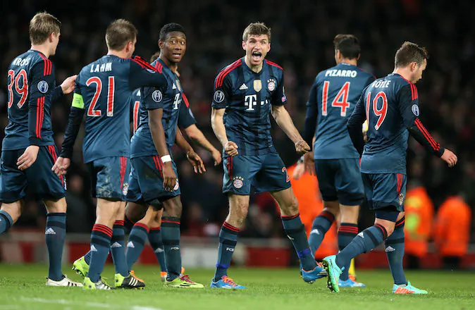 Arsenal's Bayern' during a Champions League, round of 16, first leg soccer match between Arsenal and Bayern Munich at the Emirates stadium in London, Wednesday, Feb. 19, 2014 .(AP Photo/Alastair Grant)