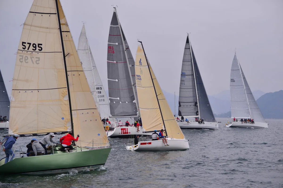 IRC boats set off for Race-3 of the Hebe Haven Spring Saturday Series in Shelter Cove on Saturday Mar 15, 2014. (Bill Cox/Epoch Times)