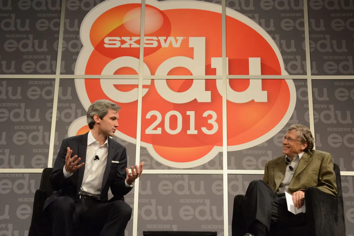 Bill Gates, co-chair of the Bill and Melinda Gates Foundation, and Iwan Streichenberger, CEO of nonprofit inBloom Inc., at South by Southwest Interactive Festival SXSWedu, in Austin, Texas, March 7, 2014. (Amy E. Price, SXSWedu/PRNewsFoto/inBloom Inc./AP)