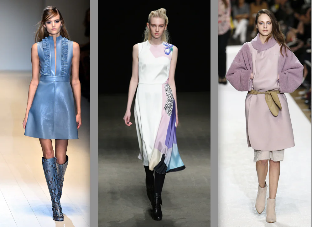 Pretty in Pastels (L-R) Gucci, Milan Fashion Week Autumn/Winter 2014 (Giuseppe Cacace/AFP/Getty Images); Phillip Lim, Mercedes-Benz Fashion Week Fall 2014 (Neilson Barnard/Getty Images for Mercedes-Benz Fashion Week); Chloe, 2014/2015 Autumn/Winter ready-to-wear collection (Patrick Kovarik/AFP/Getty Images)