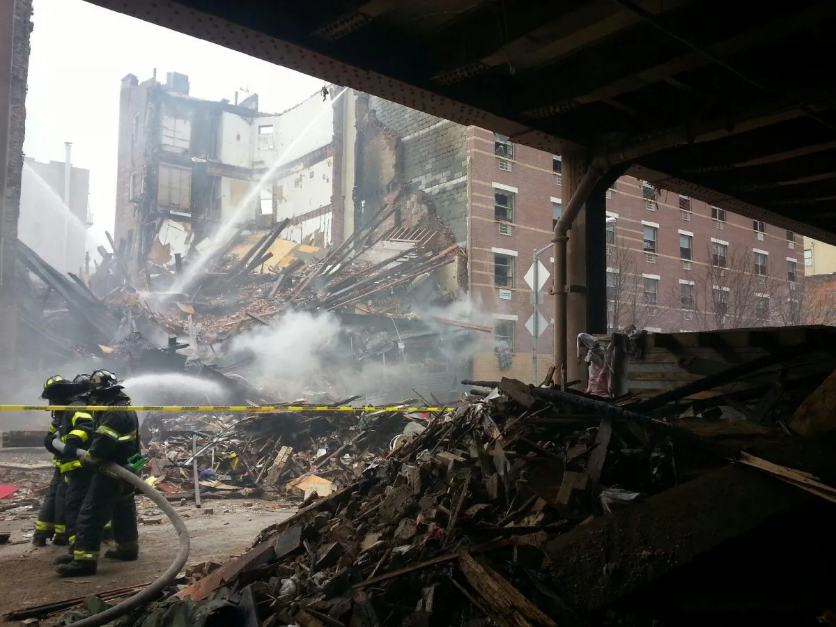 East Harlem building explosion at 116th Street and Park Avenue in Manhattan, New York on March 12, 2014. (Courtesy of Eddie Gibbs)