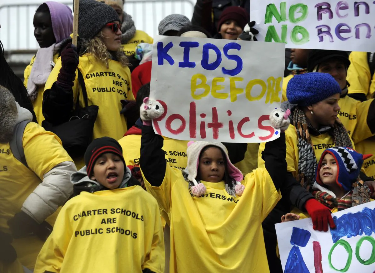 A group of charter school students rally in support of charter schools outside the Capitol in Albany, N.Y., on Tuesday, Mar. 4, 2014. (Tim Roske/AP)