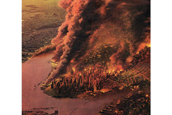 Illustration of a nuclear attack on New York, Colliers, 1950.