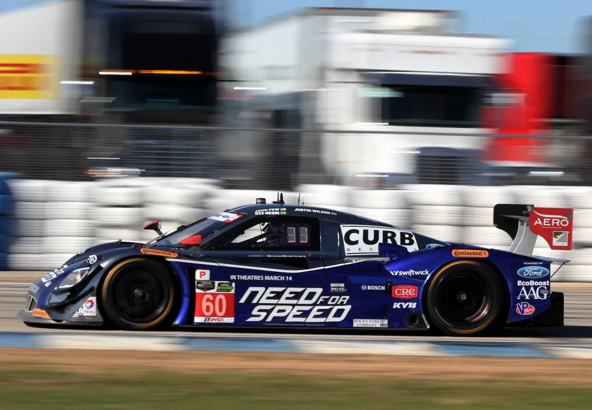 IndyCar star Justin Wilson, driving the #60 Michael Shank Racing Riley-Ford, completed the 17-turn lap of the 3.74-mile Sebring Raceway in 1:53.621, the quickest time of the Thursday afternoon practice session for the Sebring 12 Hours. (Chris Jasurek/Epoch Times)
