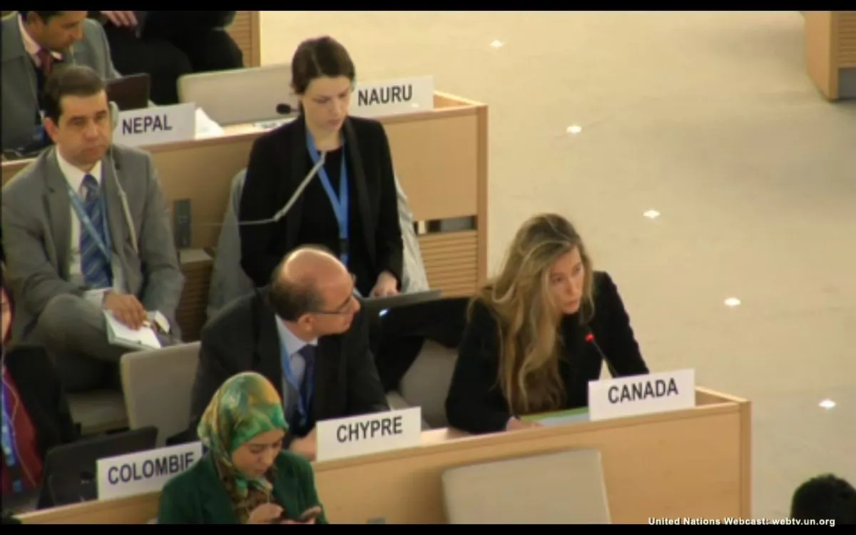 Canada’s representative on human rights to the United Nations, Anne-Tamara Lorre, raised the issue of organ harvesting without consent within China at the U.N. Human Rights Council meeting on March 12, 2014. (Screenshot via webtv.un.org)
