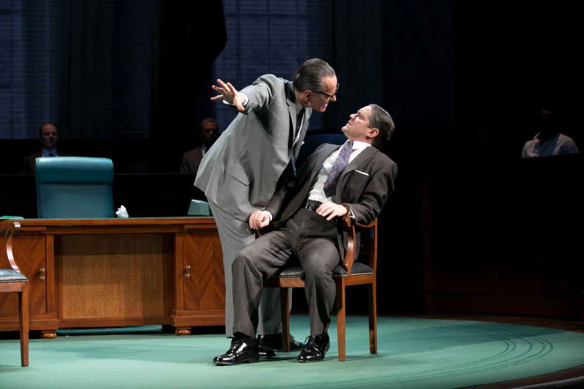 (L–R) Bryan Cranston as LBJ and Robert Petkoff as Hubert Humphrey in “All the Way.” (Evgenia Eliseeva)
