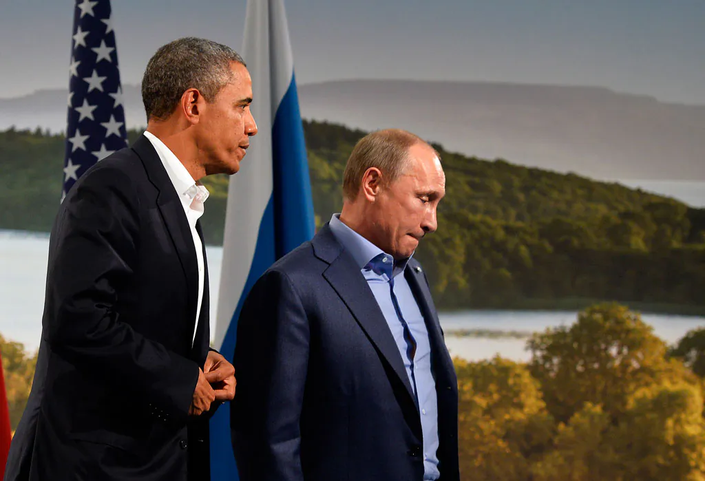 President Barack Obama (L) holds a bilateral meeting with Russian President Vladimir Putin during the G8 summit at the Lough Erne resort near Enniskillen in Northern Ireland, on June 17, 2013. (Jewel Samad/AFP/Getty Images)