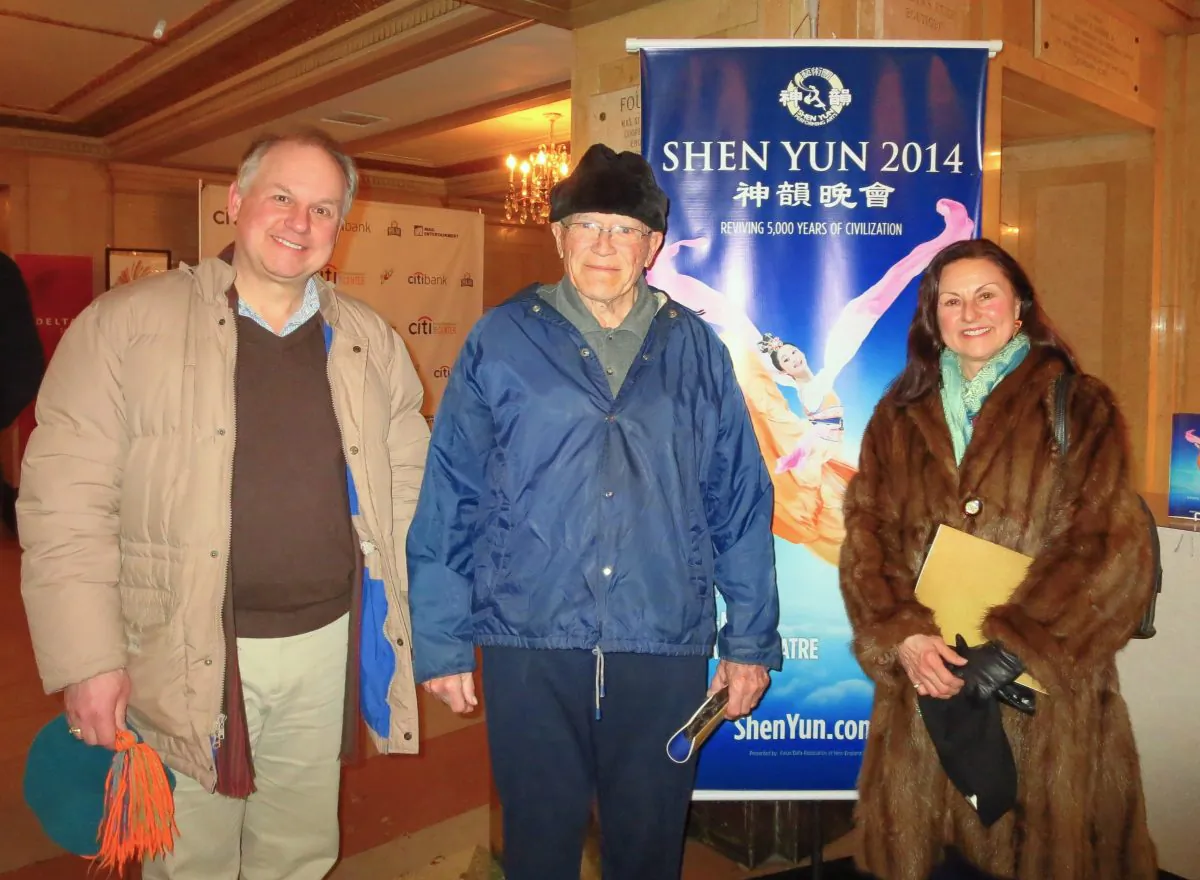 (L-R) Phil Lauriat, David Brooks, and Lilian LeBel enjoy Shen Yun Performing Arts at Citi Wang Theatre in Boston, Mass., on March 1, 2014. (Hua Chang/Epoch Times)